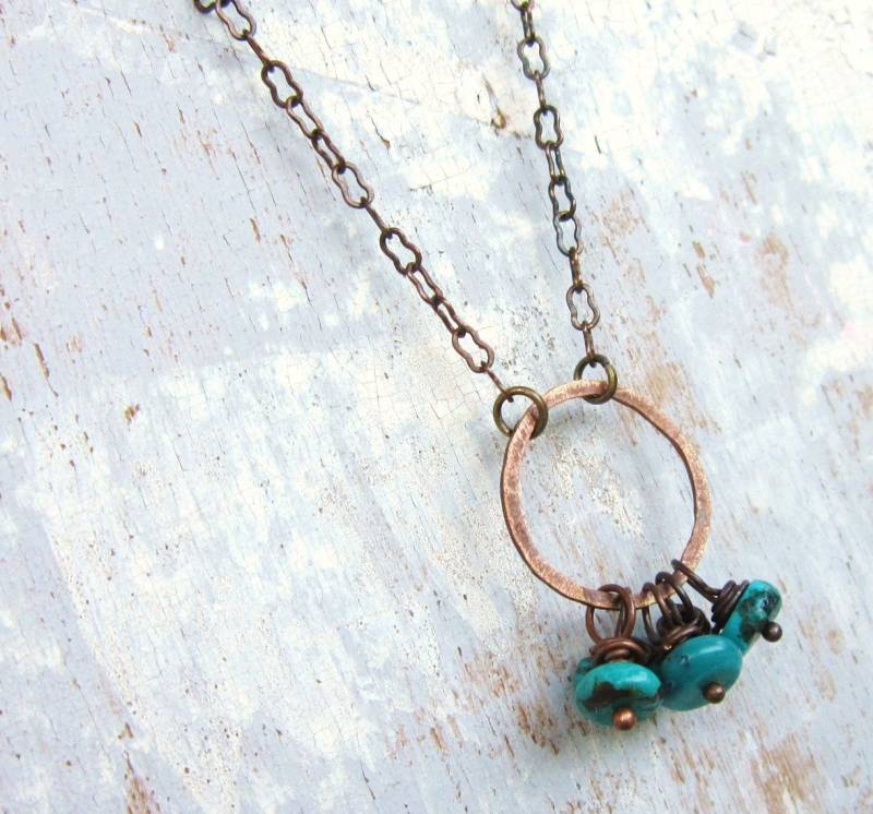 Echter Türkis Halskette. & Kupfer Kreis Schmuck. Rustikale Charm Halskette von JensBeadBox