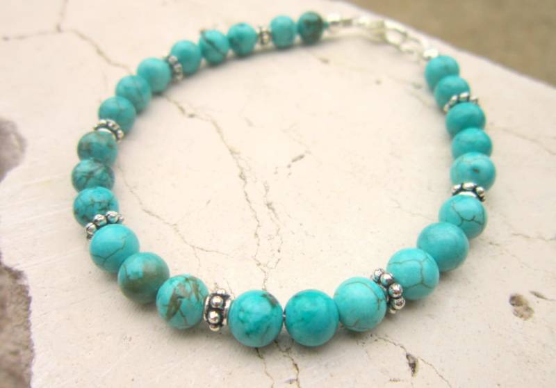 Echtes Rundes Türkis Armband. Unisex Schmuck. Perlenarmband. Südwest Schmuck von JensBeadBox