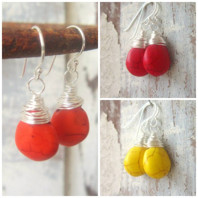 Herbst Howlite Ohrringe. Rot Orange Gelbe Steinohrringe in Orange, Gelb Oder Rot. Orange Schmuck. Schmuck von JensBeadBox