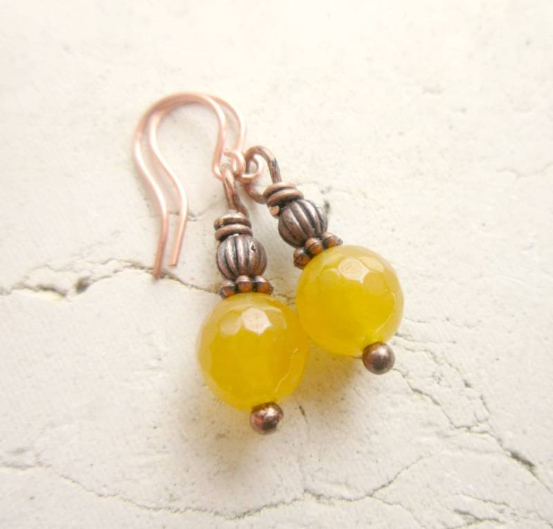 Gelbe Jade Baumeln Earrings.faceted Gelb Tropfen Earrings.butterscotch Earrings.yellow Jewelry.yellow Jewelry.rustic Schmuck von JensBeadBox
