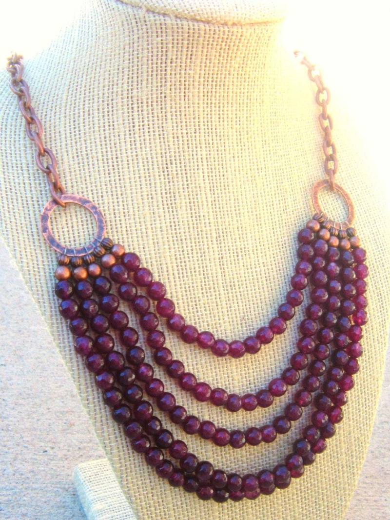 Granat Halskette. Multi Strand Kupfer Kette Perlenkette. Lätzchen Erklärung. Schmuck von JensBeadBox