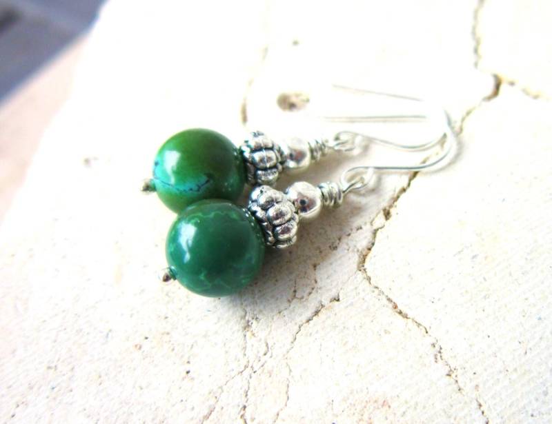 Grüner Türkis Ohrringe. Echte Tropfen Silber & Natürlicher Schmuck von JensBeadBox