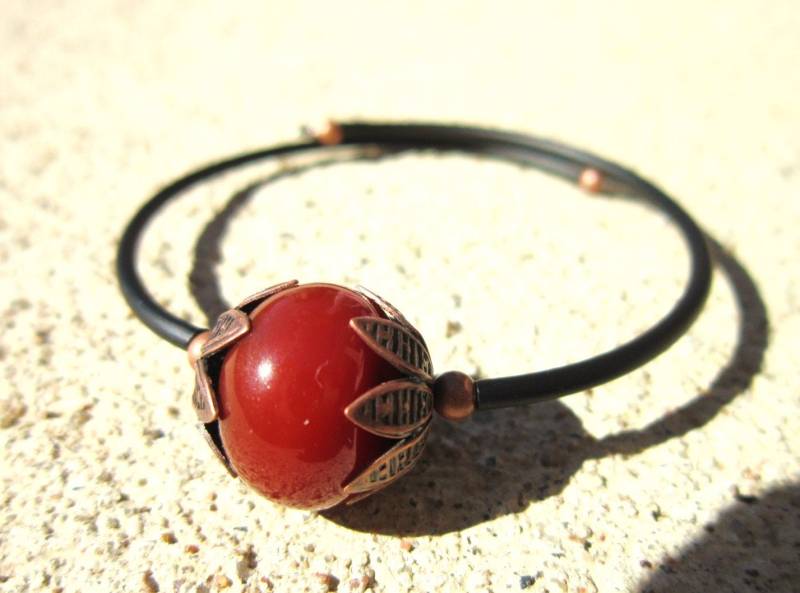 Karneol-Manschette-Armband. Karneol Armband. Slip Auf Und Kupfer Manschette Schmuck von JensBeadBox