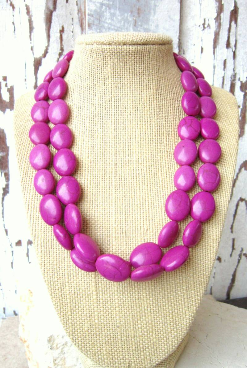 Lila Türkis Kette. Doppelstrang Halskette. Strahlender Orchideen Schmuck. Statement Brautjungfern Schmuck von JensBeadBox