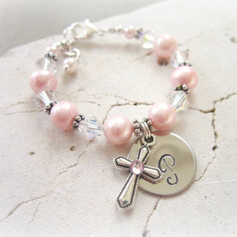 Mädchen Perlenarmband. Baby-Geschenk. Taufe Geschenk. Religiöses Geschenk Für Baby-Mädchen. Religiöser Schmuck. Baby-Geschenk von JensBeadBox