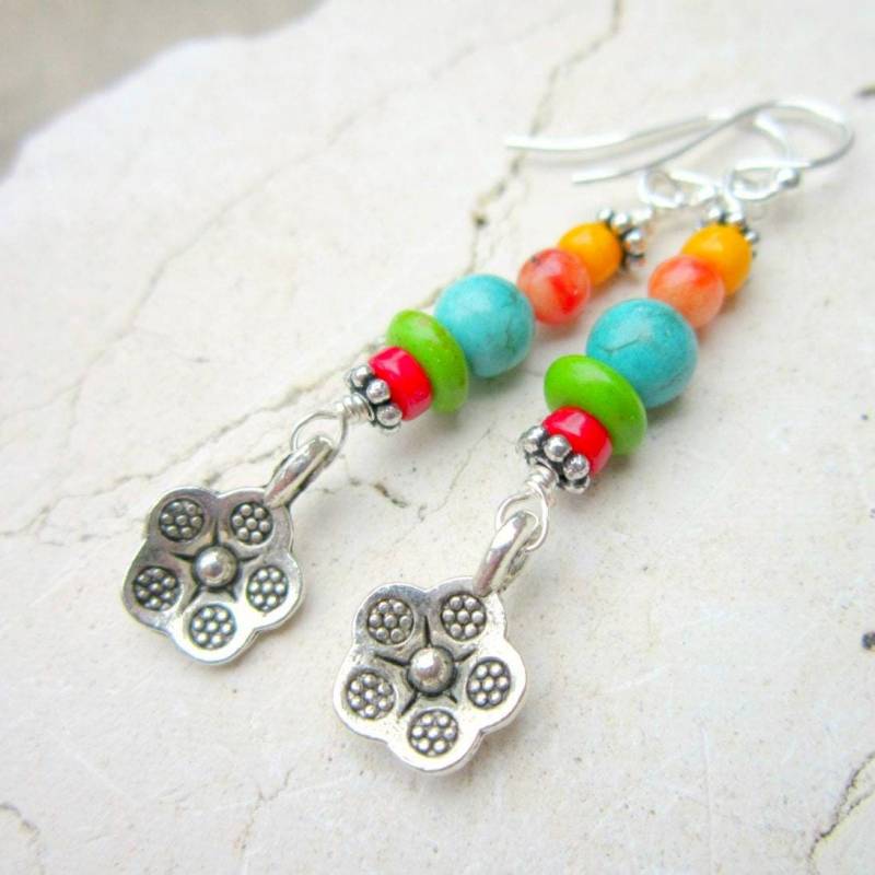 Multi Halbedelstein Ohrringe. Farbe Ohrringe.colorful Ohrringe.blumen Baumeln Ohrringe.multi Tropfen Ohrringe von JensBeadBox