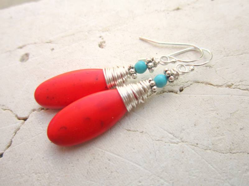 Orange Und Türkis Ohrringe. Howlith Rot Schmuck.orange Schmuck von JensBeadBox