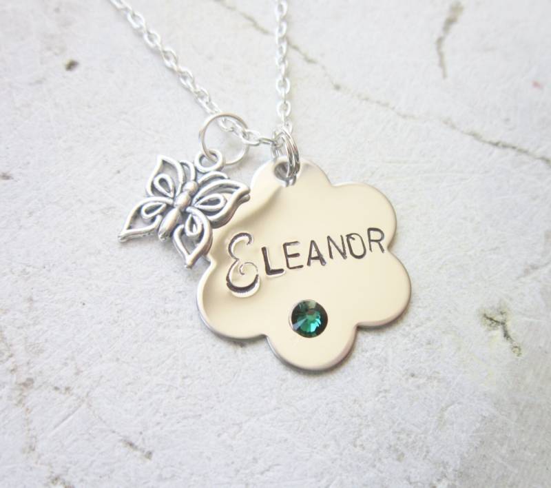 Personalisierte Halskette Für Mädchen.kinder Geburtsstein Schmetterling Halskette.gestempelter Name Halskette.mädchen Geburtstagsgeschenk von JensBeadBox