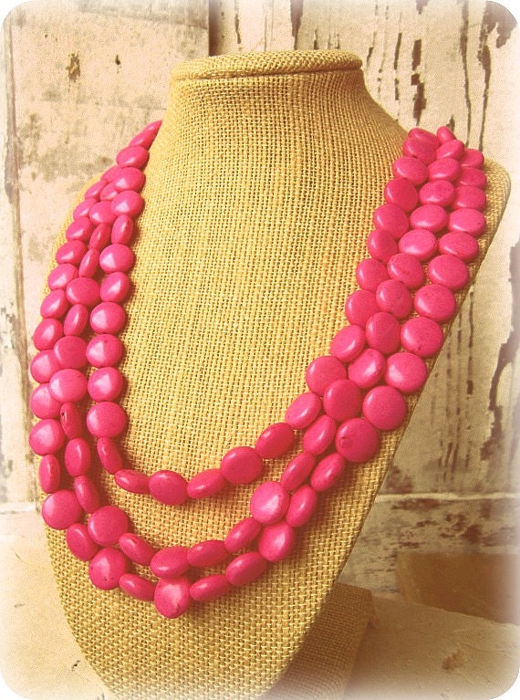 Rosa Türkis Statement Halskette.dreifachstrang Howlith Halskette. Halskette Mit Schmuck. Brautjungfern Schmuck von JensBeadBox