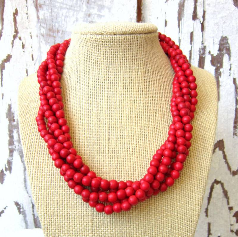 Rot Türkis Halskette. Fünf-strängige Rot Howlith Schmuck. Einstellbare Anweisung Necklace.red Brautjungfer Schmuck von JensBeadBox