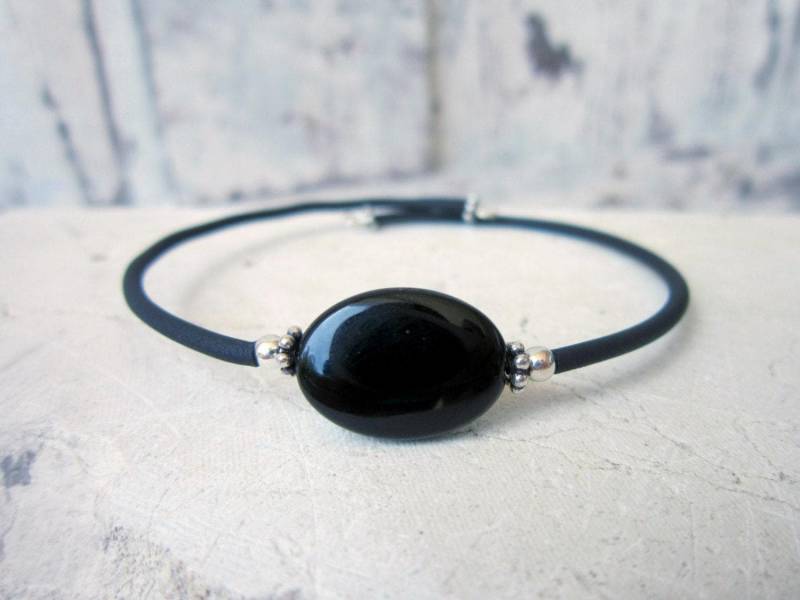 Schwarzer Onyx Armband. Armreif. Schwarzes Bracelet.black Jewelry.black Cuff Bracelet.layering Bracelet von JensBeadBox