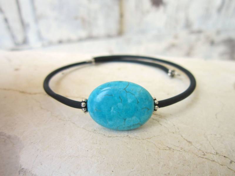 Türkis Manschette Armband. Blau Mini Stein Slip Auf Bracelet.türkis Jewelry.layering Armband von JensBeadBox