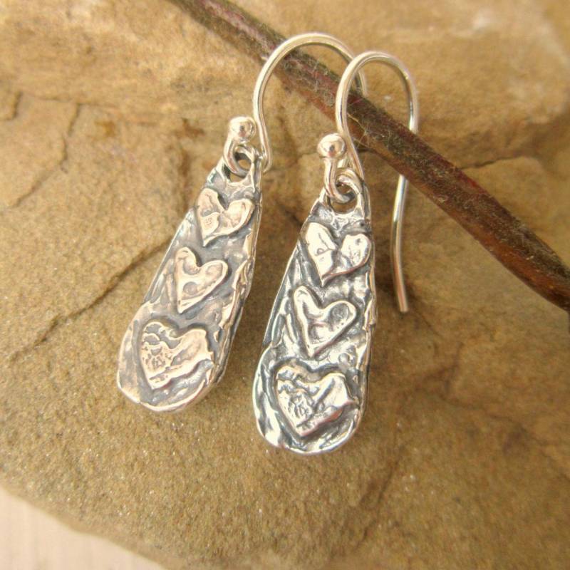 sterling Silber Herz Earrings.sterling Earrings.artisan Rustikal Jewelry.sterling Jewelry.heart Jewelry.gift Für Herz-Liebhaber von JensBeadBox