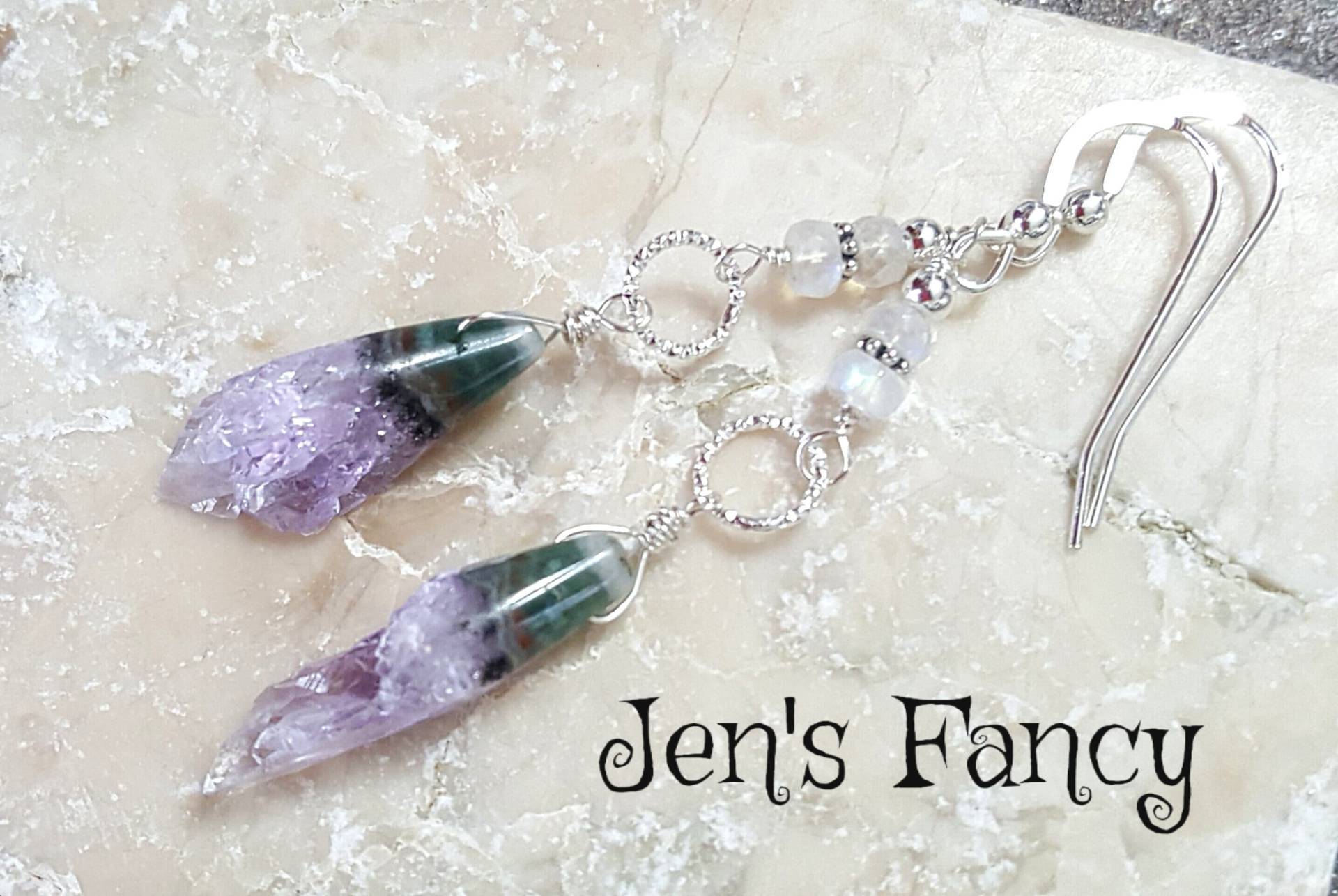 Amethyst Druzy Ohrringe Mit Mondstein Sterling Silber Boho Schmuck Amethyst Druzy Ohrringe Mit Mondstein Sterling Silber Boho Schmuck von JensFancy