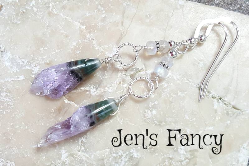Amethyst Druzy Ohrringe Mit Mondstein Sterling Silber Boho Schmuck Amethyst Druzy Ohrringe Mit Mondstein Sterling Silber Boho Schmuck von JensFancy