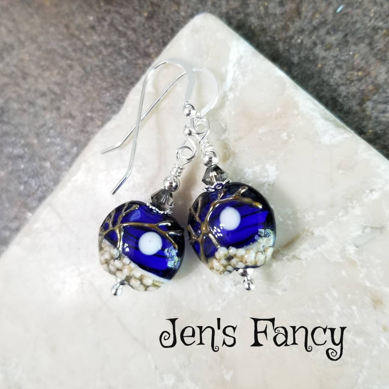 Baum Mond Ohrringe Sterling Silber, Kunst Glas Schmuck, Geschenk Für Sie, Jen's Fancy, Lampwork Glasbaum Ohrringe, Schmuck Baum Mond Ohrringe Sterling Silber, Kunst Glas Schmuck, Geschenk Für Sie, Jen's Fancy, Lampwork Glasbaum Ohrringe, Schmuck von JensFancy