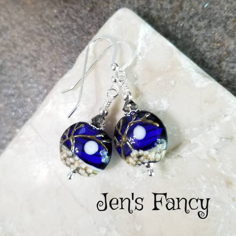 Baum Mond Ohrringe Sterling Silber, Kunst Glas Schmuck, Geschenk Für Sie, Jen's Fancy, Lampwork Glasbaum Ohrringe, Schmuck Baum Mond Ohrringe Sterling Silber, Kunst Glas Schmuck, Geschenk Für Sie, Jen's Fancy, Lampwork Glasbaum Ohrringe, Schmuck von JensFancy
