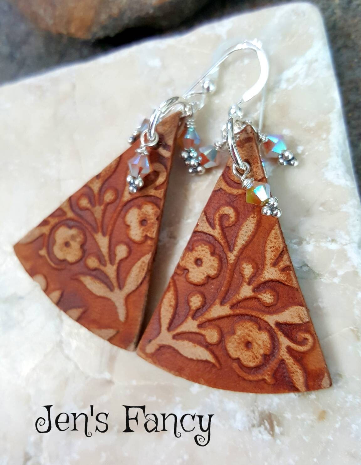 Blumen Leder Ohrringe Sterling Silber, Schmuck, Geschenk Für Sie, Lange Ohrringe, Jen's Phantasie, Boho Blumen Leder Ohrringe Sterling Silber, Schmuck, Geschenk Für Sie, Lange Ohrringe, Jen's Phantasie, Boho von JensFancy