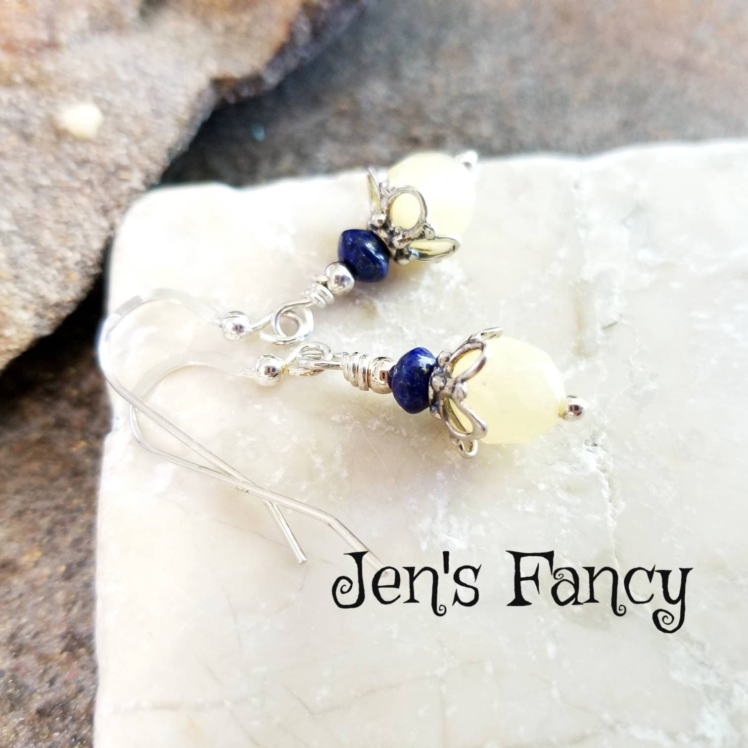 Gelber Calcit & Lapis Ohrringe Sterling Silber, Echter Lazuli Edelstein Schmuck, Geschenk Für Sie, Jen's Fancy, Schmuck Gelber Calcit & Lapis Ohrringe Sterling Silber, Echter Lazuli Edelstein Schmuck, Geschenk Für Sie, Jen's Fancy, Schmuck von JensFancy