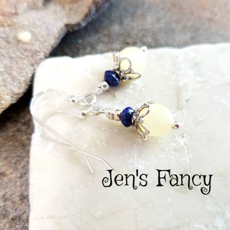 Gelber Calcit & Lapis Ohrringe Sterling Silber, Echter Lazuli Edelstein Schmuck, Geschenk Für Sie, Jen's Fancy, Schmuck Gelber Calcit & Lapis Ohrringe Sterling Silber, Echter Lazuli Edelstein Schmuck, Geschenk Für Sie, Jen's Fancy, Schmuck von JensFancy