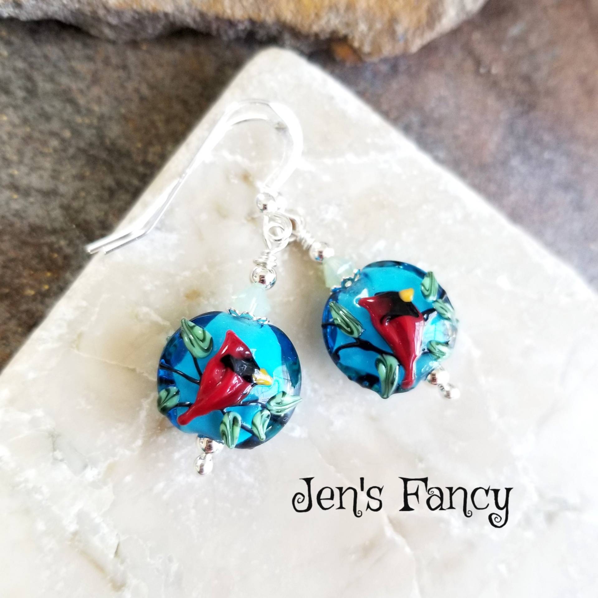 Kardinal Ohrringe Sterling Silber, Vogel Geschenk, Erinnerung Schmuck Ohrringe, Jen's Phantasie, Geschenk Für Sie, Lampwork Art Glas Kardinal Ohrringe Sterling Silber, Vogel Geschenk, Erinnerung Schmuck Ohrringe, Jen's Phantasie, Geschenk Für Sie, Lampwork Art Glas von JensFancy