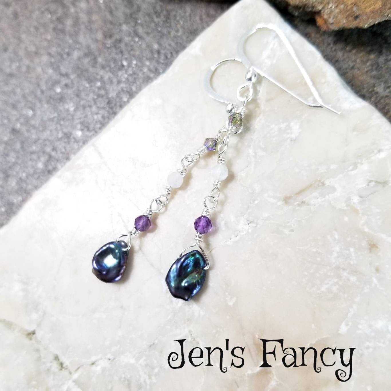 Perle Amethyst Ohrringe Sterling Edelstein, Jen's Fancy, Edelstein Handgefertigter Perlenschmuck, Juni Birthstone Geschenk Für Sie Perle Amethyst Ohrringe Sterling Edelstein, Jen's Fancy, Edelstein Handgefertigter Perlenschmuck, Juni Birthstone Geschenk Für Sie von JensFancy
