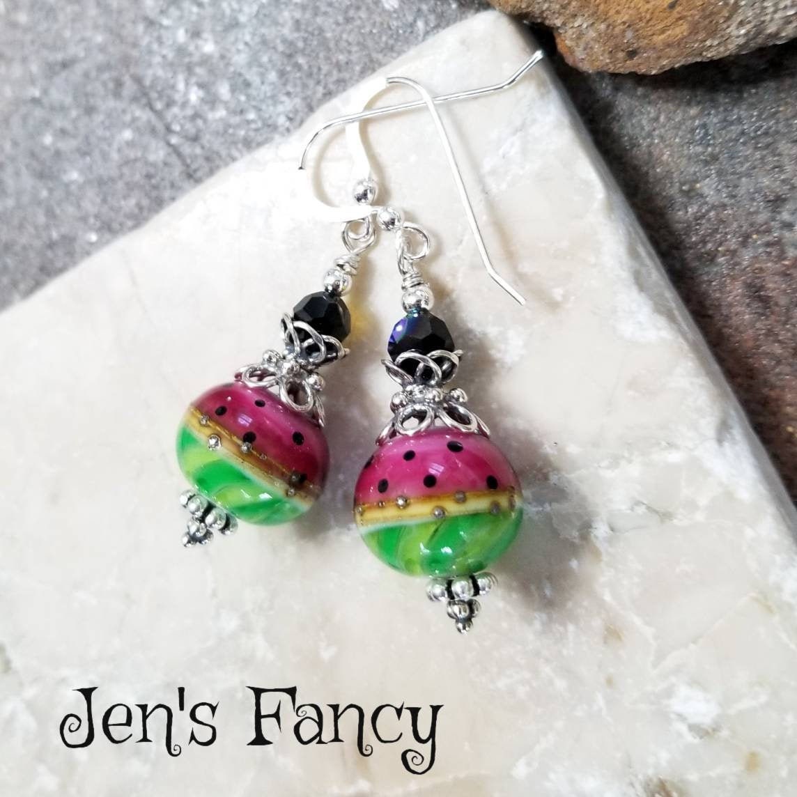 Wassermelone Kunst Glas Ohrringe Sterling Silber, Einzigartige Schmuck Schmuck, Jen's Phantasie, Sommer Geschenk Für Sie Wassermelone Kunst Glas Ohrringe Sterling Silber, Einzigartige Schmuck Schmuck, Jen's Phantasie, Sommer Geschenk Für Sie von JensFancy