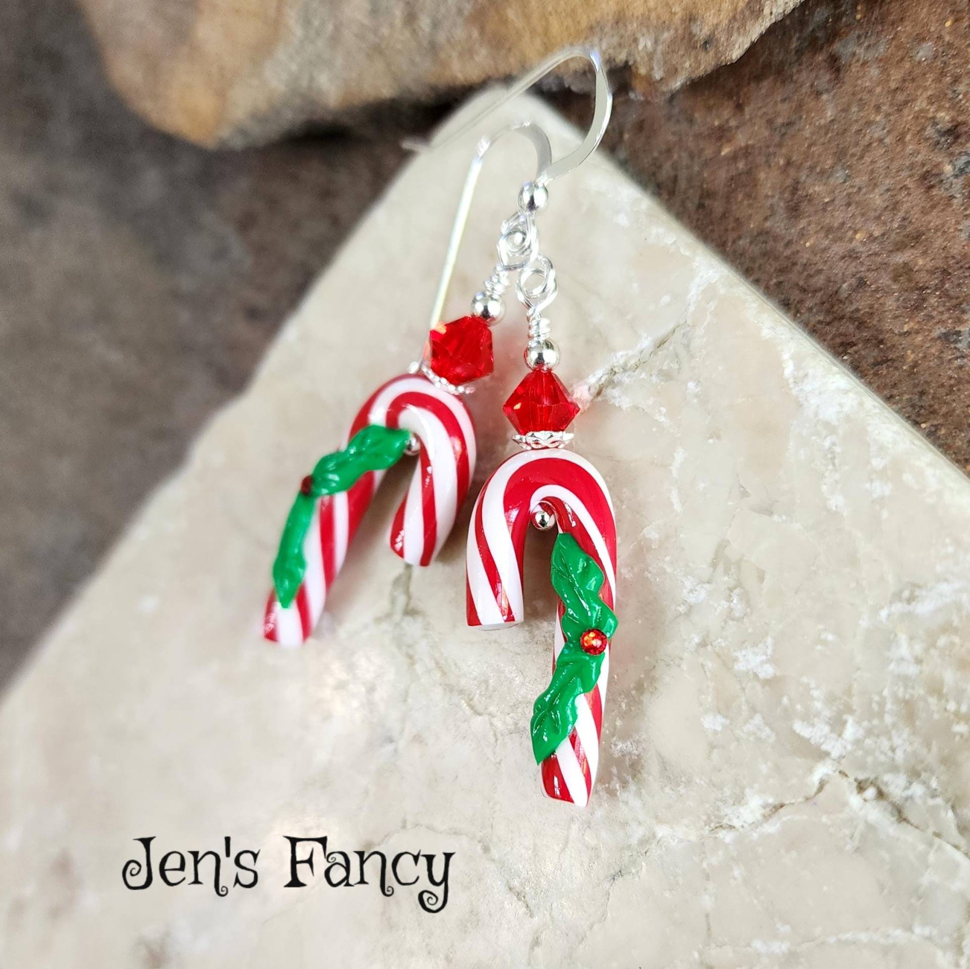 Zuckerstangen Ohrringe Sterling Silber, Handgefertigte Weihnachtsschmuck, Geschenk Für Lehrer von JensFancy