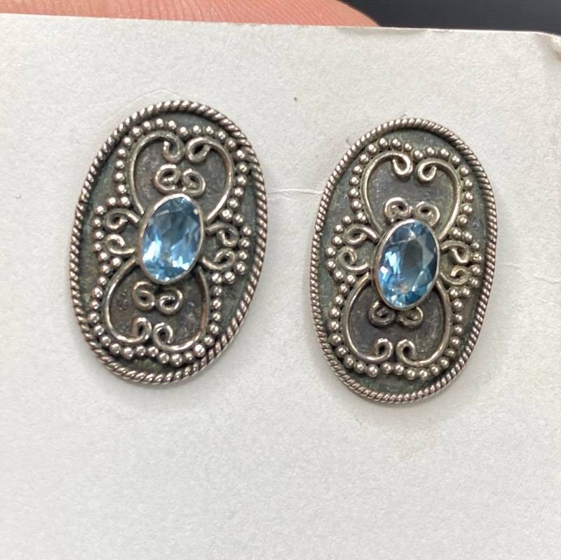 Blaue Topas Sterling Silber Ohrringe, Art Deco Style Ohrringe Blaue Topas Sterling Silber Ohrringe, Art Deco Style Ohrringe von JensSunshineDesigns