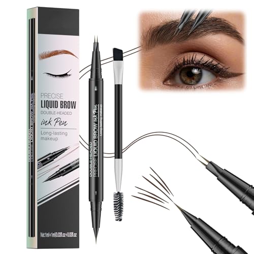 Augenbrauenstift, Augenbrauenstift Wasserfest, 2-in-1 Dual Ended Microblading Augenbrauenstift, Langanhaltenden Magischer Eyebrow Pen Erzeugt Natürlich Aussehende Brauen (Dunkelbraun, 2 Stück) von Jenshhch