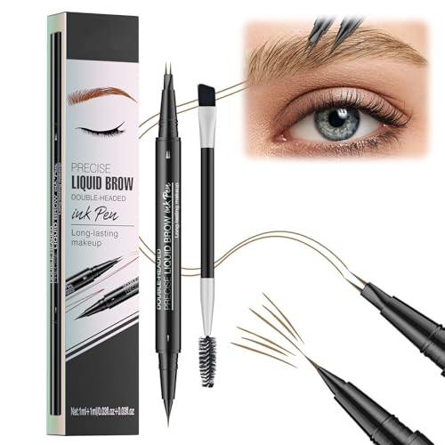 Augenbrauenstift, Augenbrauenstift Wasserfest, 2-in-1 Dual Ended Microblading Augenbrauenstift, Langanhaltenden Magischer Eyebrow Pen Erzeugt Natürlich Aussehende Brauen (Hellbraun, 2 Stück) von Jenshhch