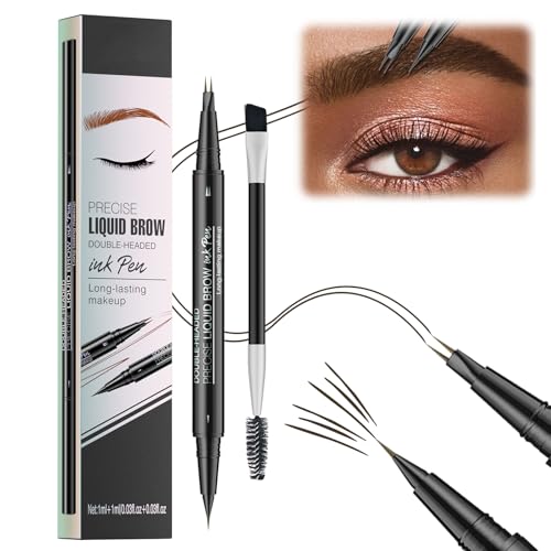 Augenbrauenstift, Augenbrauenstift Wasserfest, 2-in-1 Dual Ended Microblading Augenbrauenstift, Langanhaltenden Magischer Eyebrow Pen Erzeugt Natürlich Aussehende Brauen (Schwarzbraun, 3 Stück) von Jenshhch