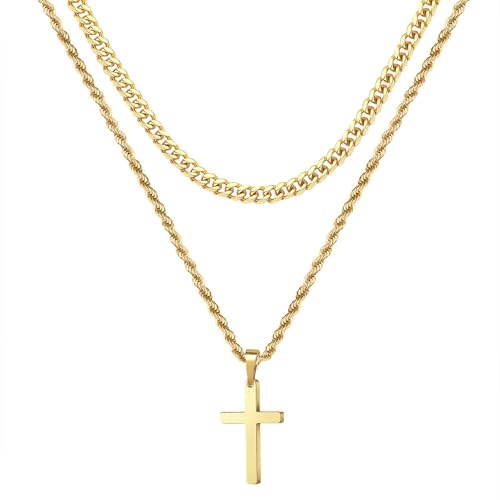 Jeolory Daily Wear Statement-Kette mit Kreuz-Anhänger, 14 Karat vergoldet, Titanstahl, Modeschmuck für Damen und Herren Jeolory Daily Wear Statement-Kette mit Kreuz-Anhänger, 14 Karat vergoldet, Titanstahl, Modeschmuck für Damen und Herren von Jeolory