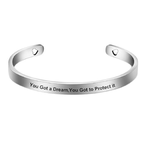 Jeolory Personalisierbarer, verstellbarer Edelstahl-Armreif mit Gravur "You Got a Dream", Freundschaftsgeschenk, offener Armreif, Handgelenkmanschette für Damen und Herren Jeolory Personalisierbarer, verstellbarer Edelstahl-Armreif mit Gravur "You Got a Dream", Freundschaftsgeschenk, offener Armreif, Handgelenkmanschette für Damen und Herren von Jeolory
