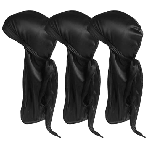 Jeorywoet Durags für Männer, Seidendurag für Männer 3pcs 20 Zoll Durchschnittsgröße Schwarze Durags für Männer mit Krawatte von Jeorywoet