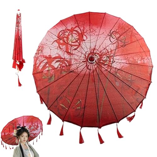 Jeorywoet Japanischer Parasol, chinesischer Regenschirm 32in Red Magic Lily Japanische Regenschirm Seide Japanische Parasol mit Quasten dekorativen alten asiatischen Regenschirm für Tanz auf. Jeorywoet Japanischer Parasol, chinesischer Regenschirm 32in Red Magic Lily Japanische Regenschirm Seide Japanische Parasol mit Quasten dekorativen alten asiatischen Regenschirm für Tanz auf. von Jeorywoet