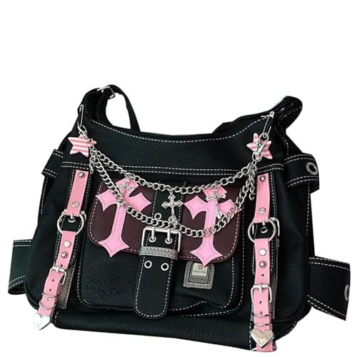 Jeorywoet Y2K -Tasche, PU Leder Y2K -Geldbörse große Kapazität Punk Goth Handtasche Crossbody Y2K -Umhängetasche mit Riemen für Frauen von Jeorywoet