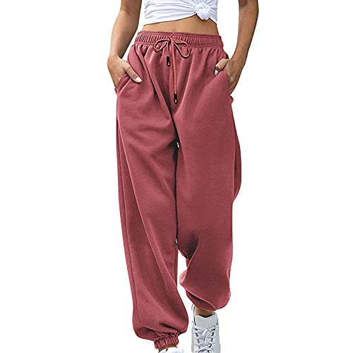 Jeqckloves Lässige Damen-Loungehose, lockere Kordelzug, Jogger, Sweathose, Fitnessstudio, Sport, Trainingshose, rot, M von Jeqckloves