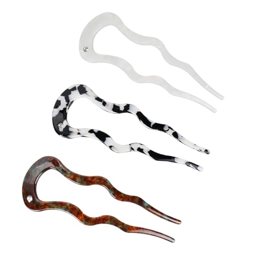 3 Stück French Hair Pin Haarnadeln Französische Haarnadel Bananen Haarspange, U Förmige Haarspangen Damen Haarklammer Bananenspange Haarschmuck Haarspiralen(Schildpatt+Kuhfarbe+Perlweiß) von Jeqqinuz