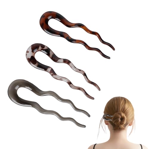 3 Stück French Hair Pin Haarnadeln Französische Haarnadel Bananen Haarspange, U Förmige Haarspangen Damen Haarklammer Bananenspange Haarschmuck Haarspiralen(Zwei Leopardenmuster+Dunkelgrau) von Jeqqinuz