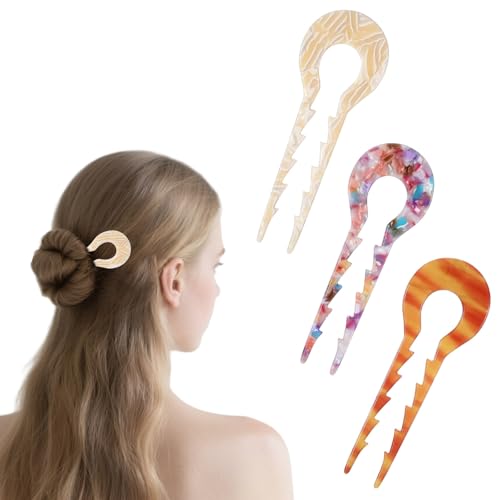 3 Stück French Hair Pin Hairpin Haarnadeln Groß, Acetatplatte Französische Haargabel Hochsteckfrisuren Frisuren Zubehör für Mädchen Frauen Haarschmuck(Gelb Farbe Braun) von Jeqqinuz