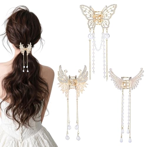 3 Stück Haarspange Schmetterling, Haarklammer Gold Haarklammer Schmetterling Haarspangen Mädchen, Butterfly Haar Klammer Haaraccessoires Claw Clip für Frauen und Mädchen von Jeqqinuz