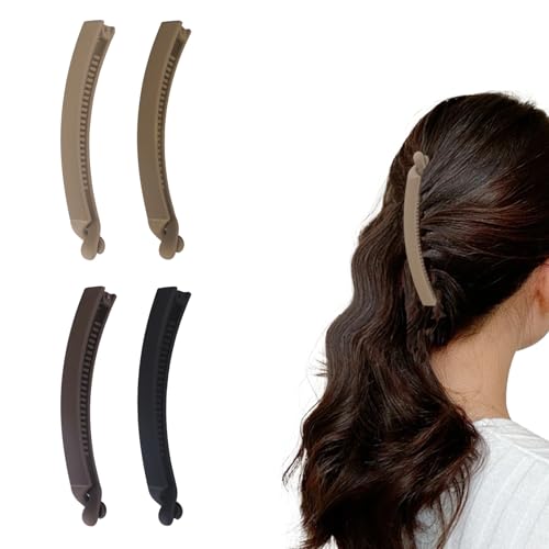 4 Stück Banana Clip DüNnes Haar Bananen Haarspange Damen Dünnes Haar Bananenspange Haare Haarklammern Rutschfeste Pferdeschwanz Halter Clip Multifarben Klassisch Medium für Frauen von Jeqqinuz