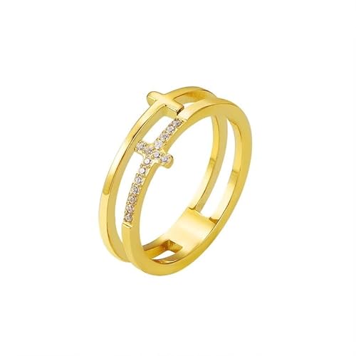 Doppelter Kreuzring - 18 Karat vergoldetes 925er Sterlingsilber Zirkonia, hohler doppellagiger christlicher Kreuzring, stapelbarer Statement-Ring für Damen/Herren, Glaube, Hoffnung, Liebesring (Gold 7 von JerMrasra