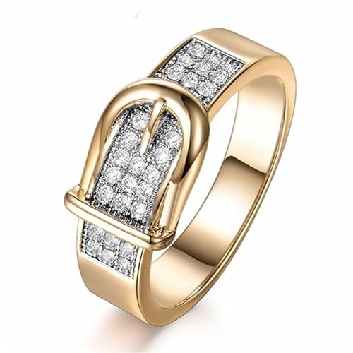 JerMrasra Ring aus 925er Sterlingsilber, mit 18 Karat Gelbgold, vergoldeter Ring mit AAA-weißen Zirkonia, Volldiamant, mehrreihig, Ewigkeitsring, Verlobungsring für Damen, Größe 6–10 von JerMrasra