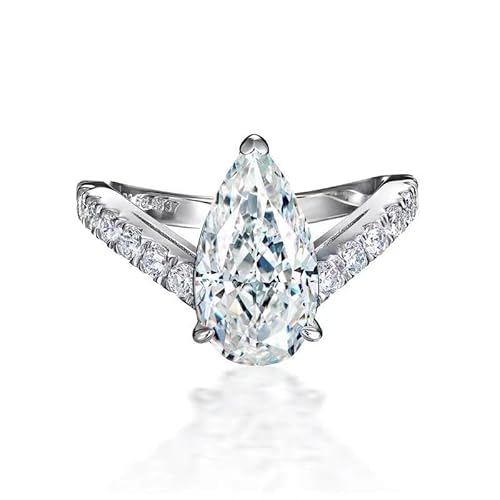 JerMrasra V-förmiger Zirkonia-Ring in Tropfenform mit Birnenschliff, Modeschmuck, 5 Karat, Tropfenschliff, Zirkonia, rhodiniertes Sterlingsilber, für Damen, Solitär, Ehering, Verlobungsring, 8 von JerMrasra