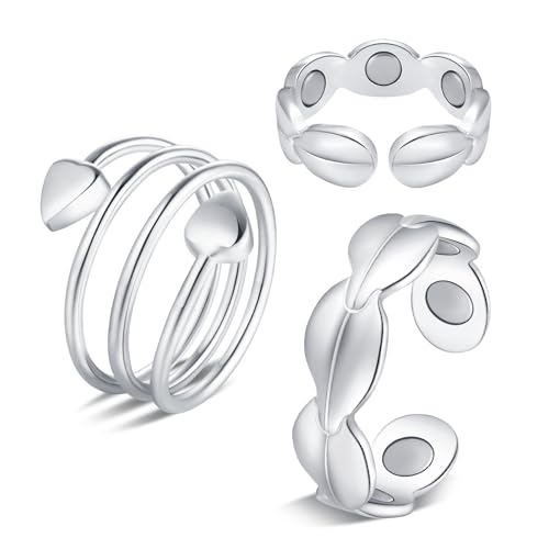 Jeracol Kupfer Magnetringe für Frauen Männer,2 Stück 99% reines Kupfer magnetische Kupferringe mit starken Magneten,verstellbare ring mit einer Geschenkbox(7x&Silber) von Jeracol