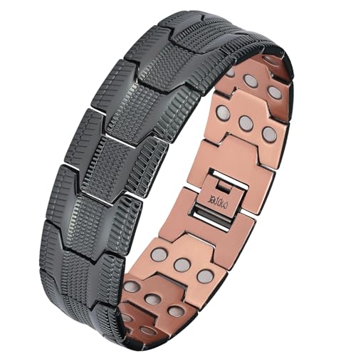 Jeracol Kupferarmband Herren, 3row Ultrastarke Magnete 99,99% massives kupfer armband männer verstellbare Größe und Schmuck-Geschenkbox von Jeracol