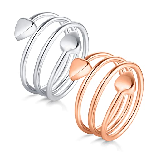 Jeracol Kupfer Magnetringe für Frauen Männer,2 Stück 99% reines Kupfer magnetische Kupferringe mit starken Magneten,verstellbare ring mit einer Geschenkbox(Roségold&Silber) von Jeracol