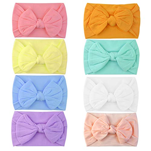 8 Stück Baby Mädchen Stirnband Elastisches Haarband Neugeborene Weiche Kopf Wickel Turban Knoten Kopfbedeckung Haarreifen für Kleinkinder Babys Foto-Requisiten von jerbro